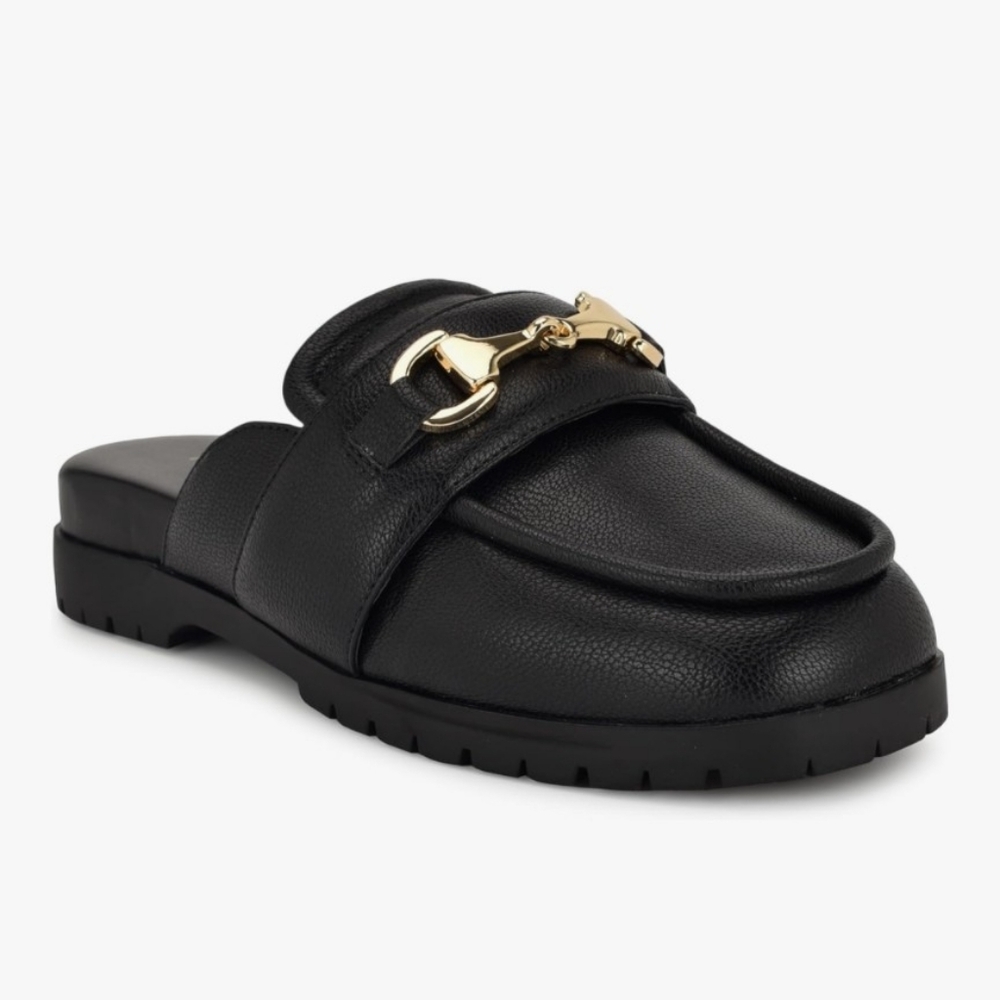 Nine West Women's 5.5 Black Kunne 3 Mule Faux Leather Slip-On Loafers New